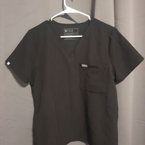 Figs Charcoal V-Neck Short Sleeve Top